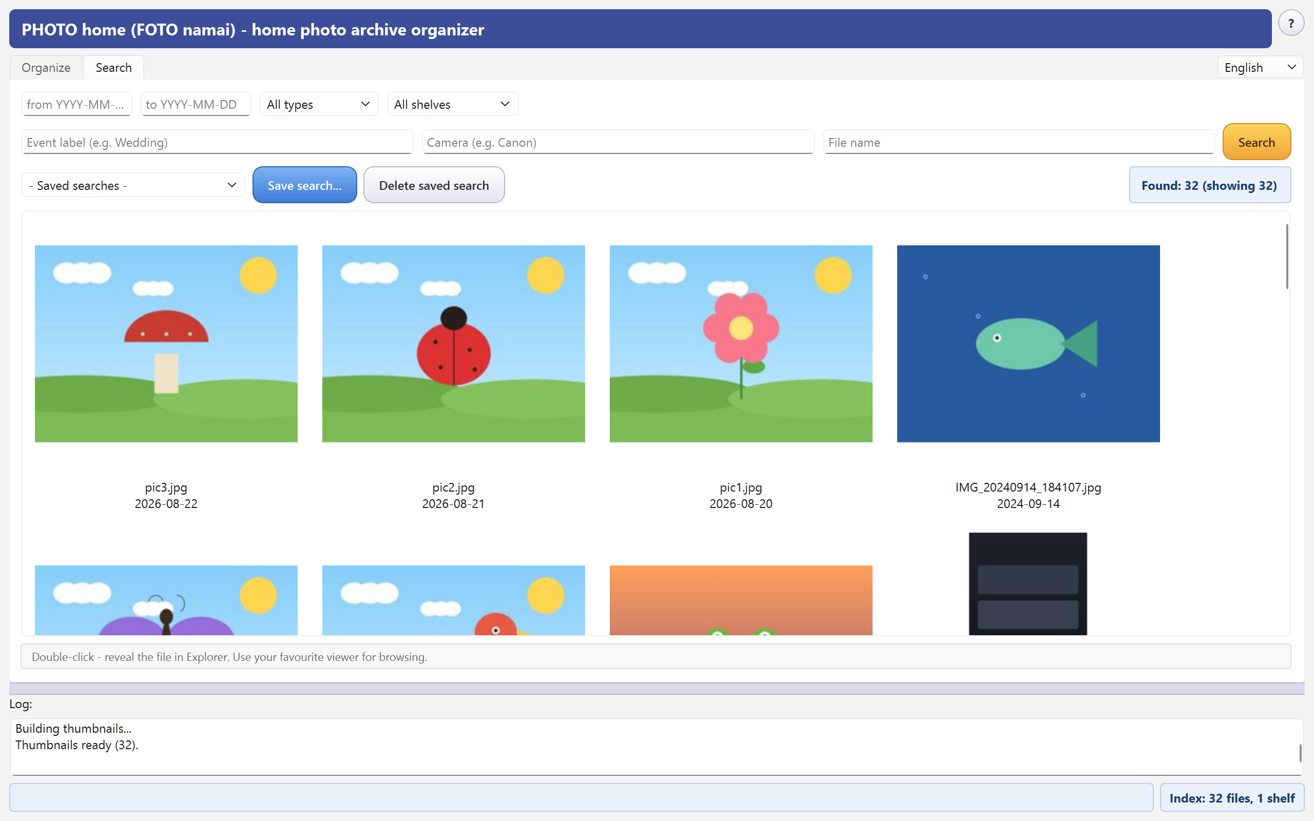 Search with thumbnail grid